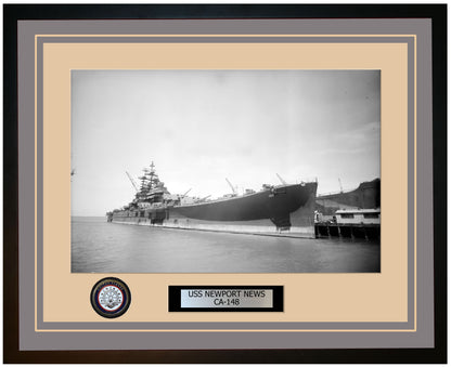 USS NEWPORT NEWS CA-148 Framed Navy Ship Photo Grey