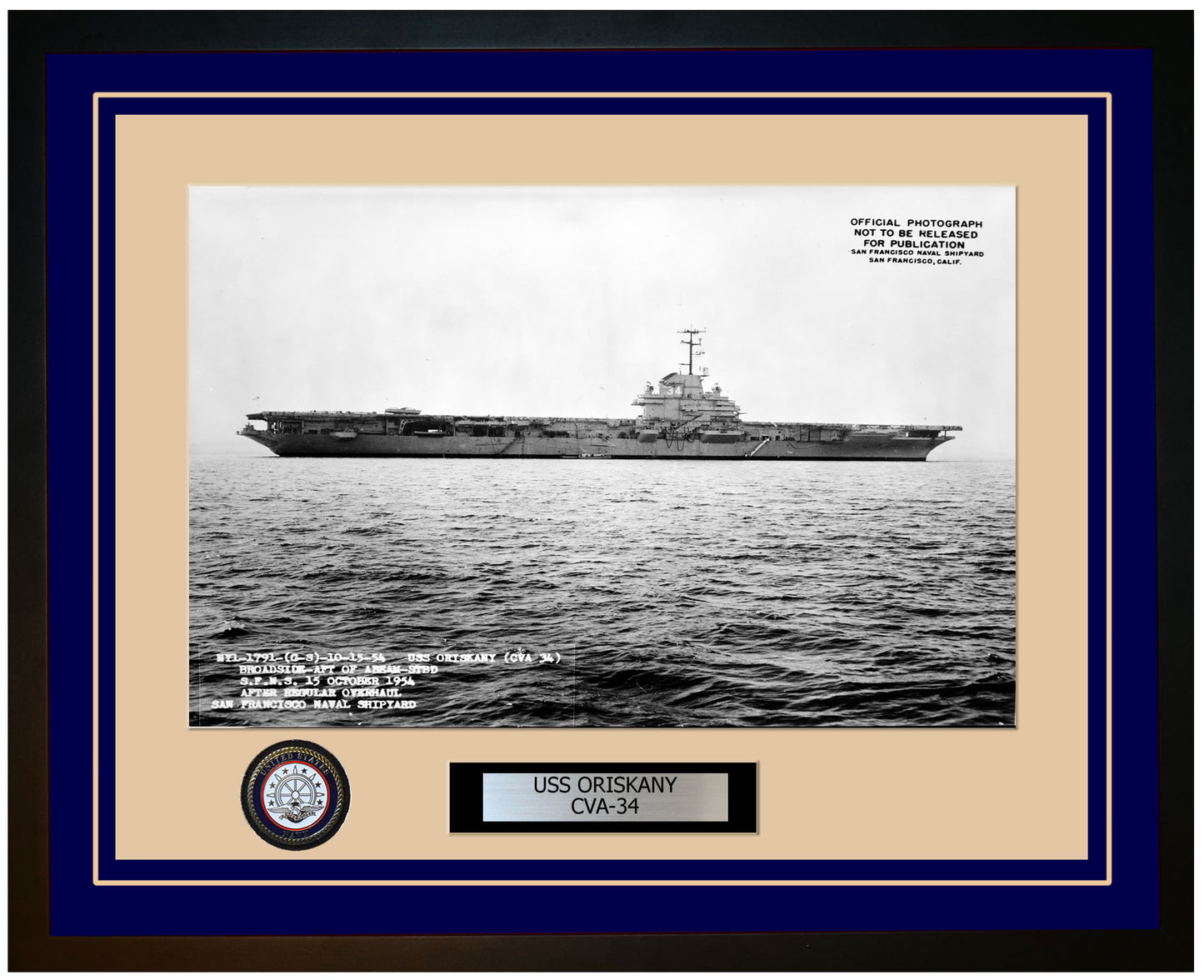 USS ORISKANY CVA-34 Framed Navy Ship Photo Blue