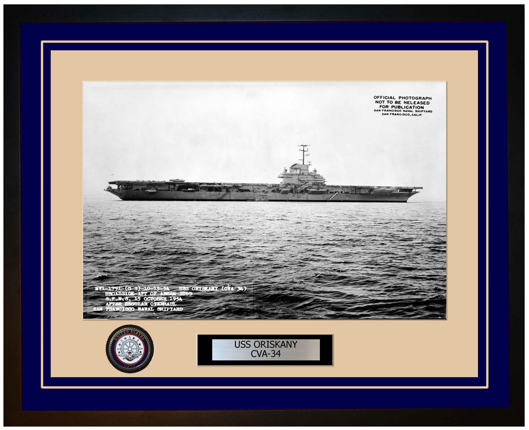 USS ORISKANY CVA-34 Framed Navy Ship Photo Blue