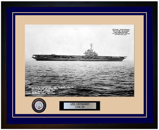 USS ORISKANY CVA-34 Framed Navy Ship Photo Blue