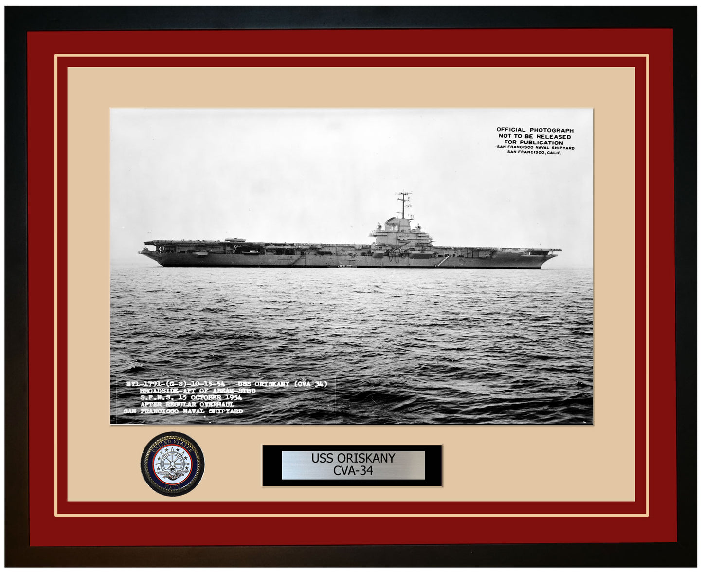 USS ORISKANY CVA-34 Framed Navy Ship Photo Burgundy