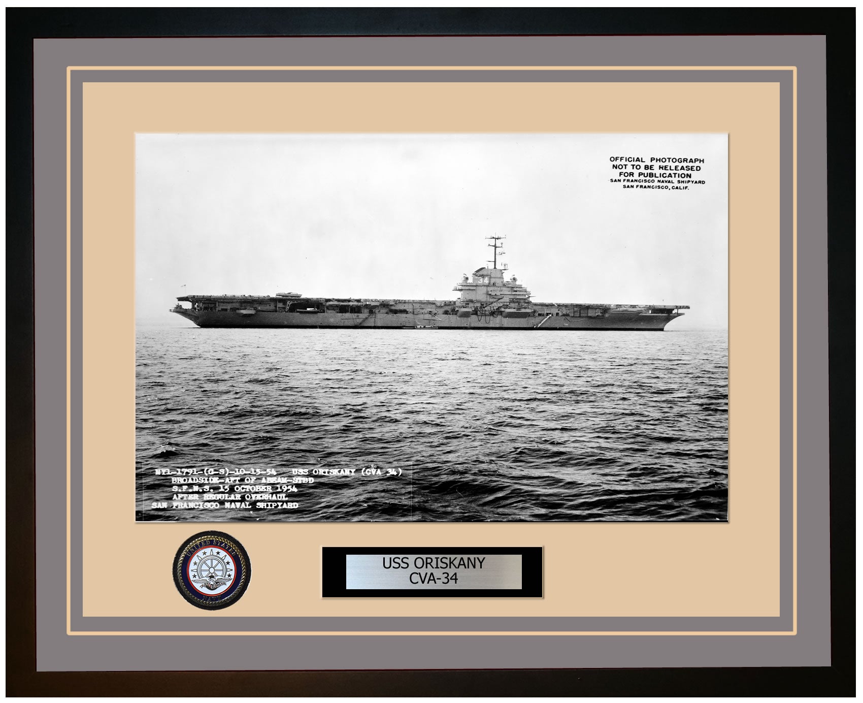 USS ORISKANY CVA-34 Framed Navy Ship Photo Grey