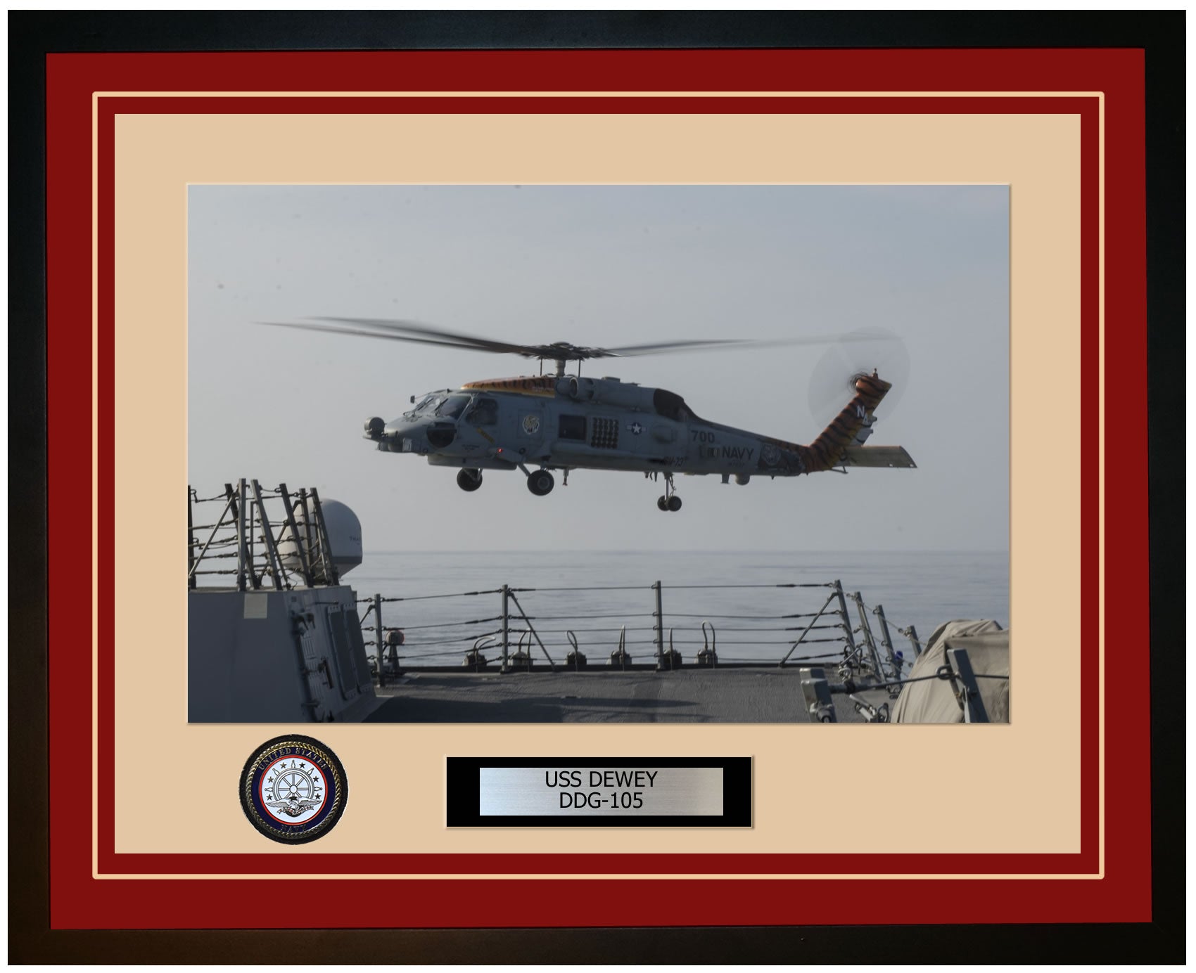 USS DEWEY DDG-105 Framed Navy Ship Photo Burgundy