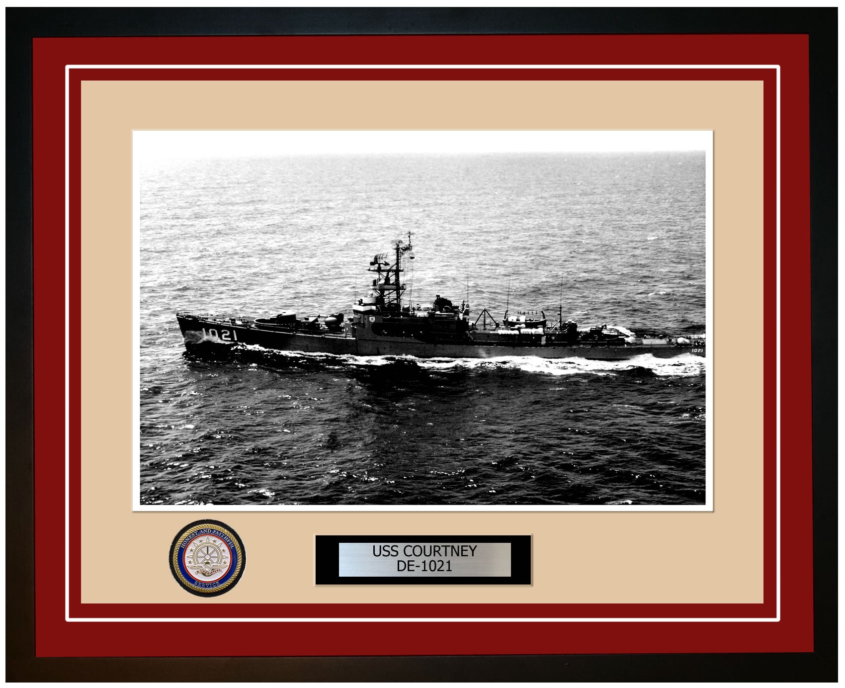 USS Courtney DE-1021 Framed Navy Ship Photo Burgundy