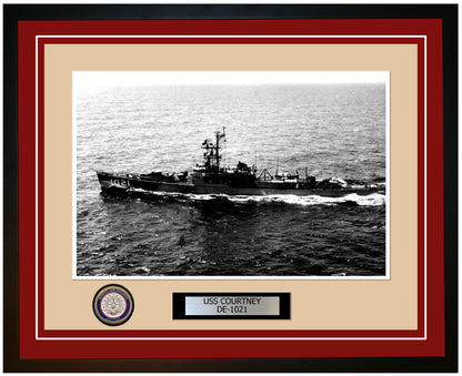 USS Courtney DE-1021 Framed Navy Ship Photo Burgundy