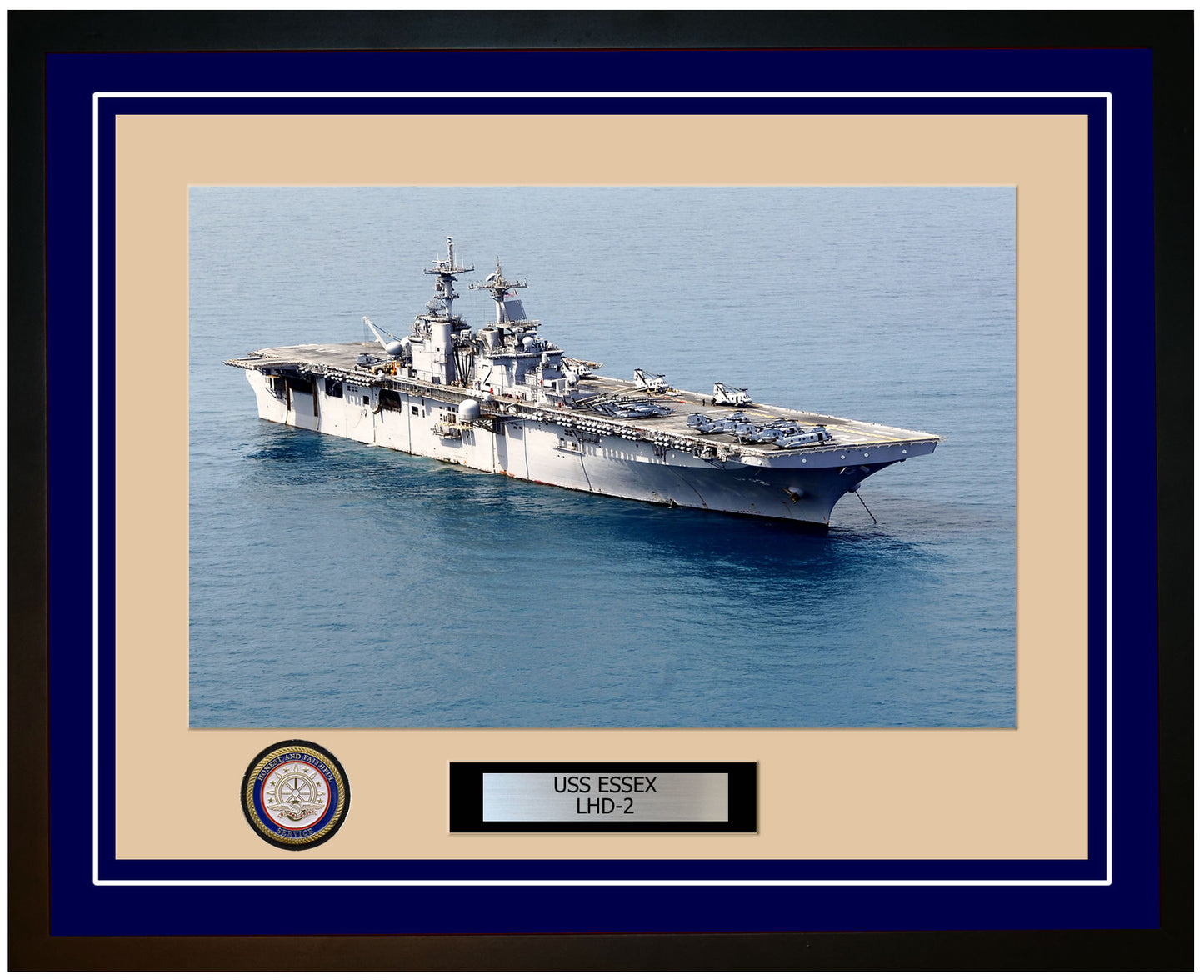 USS Essex LHD-2 Framed Navy Ship Photo Blue