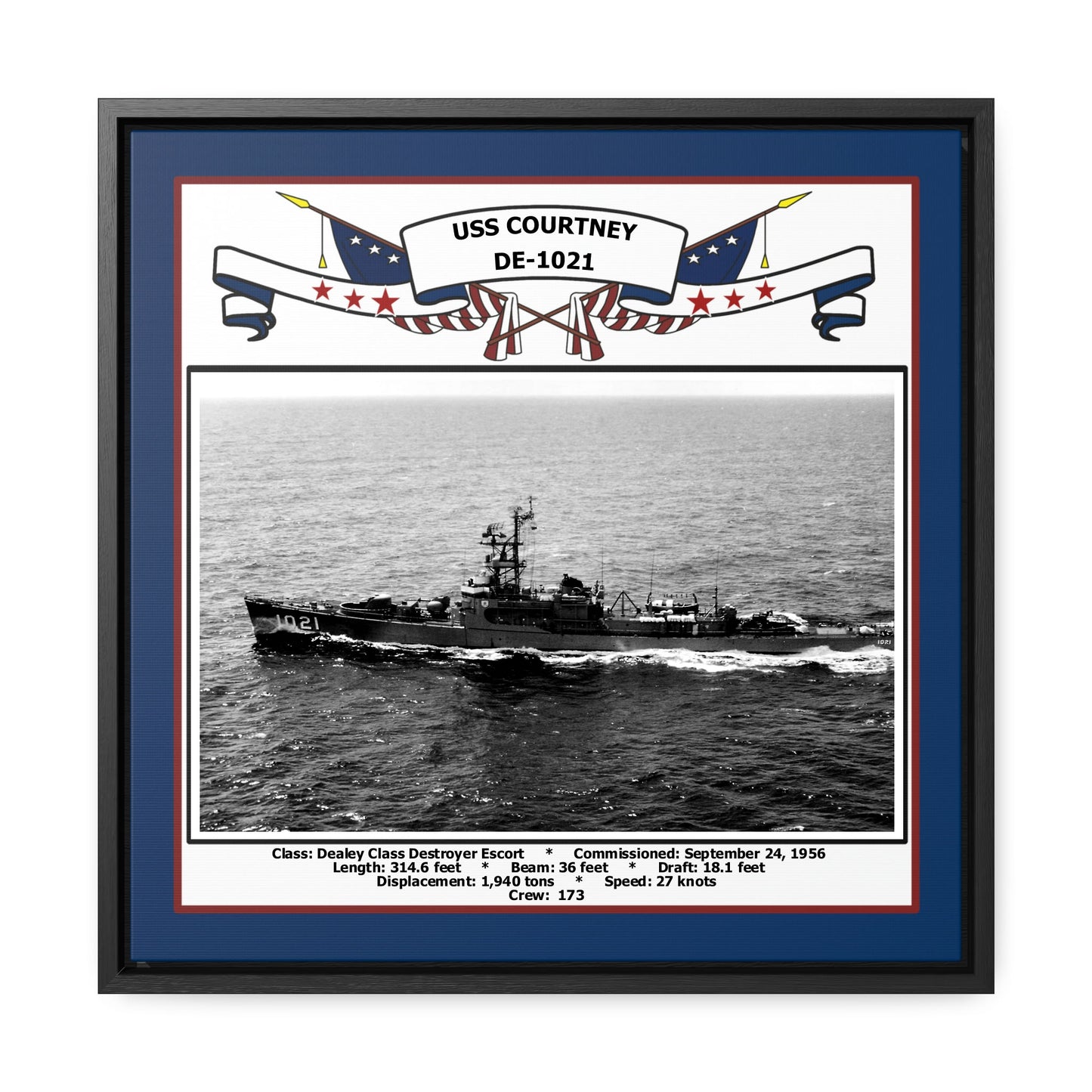 USS Courtney DE-1021 Navy Floating Frame Photo Front View