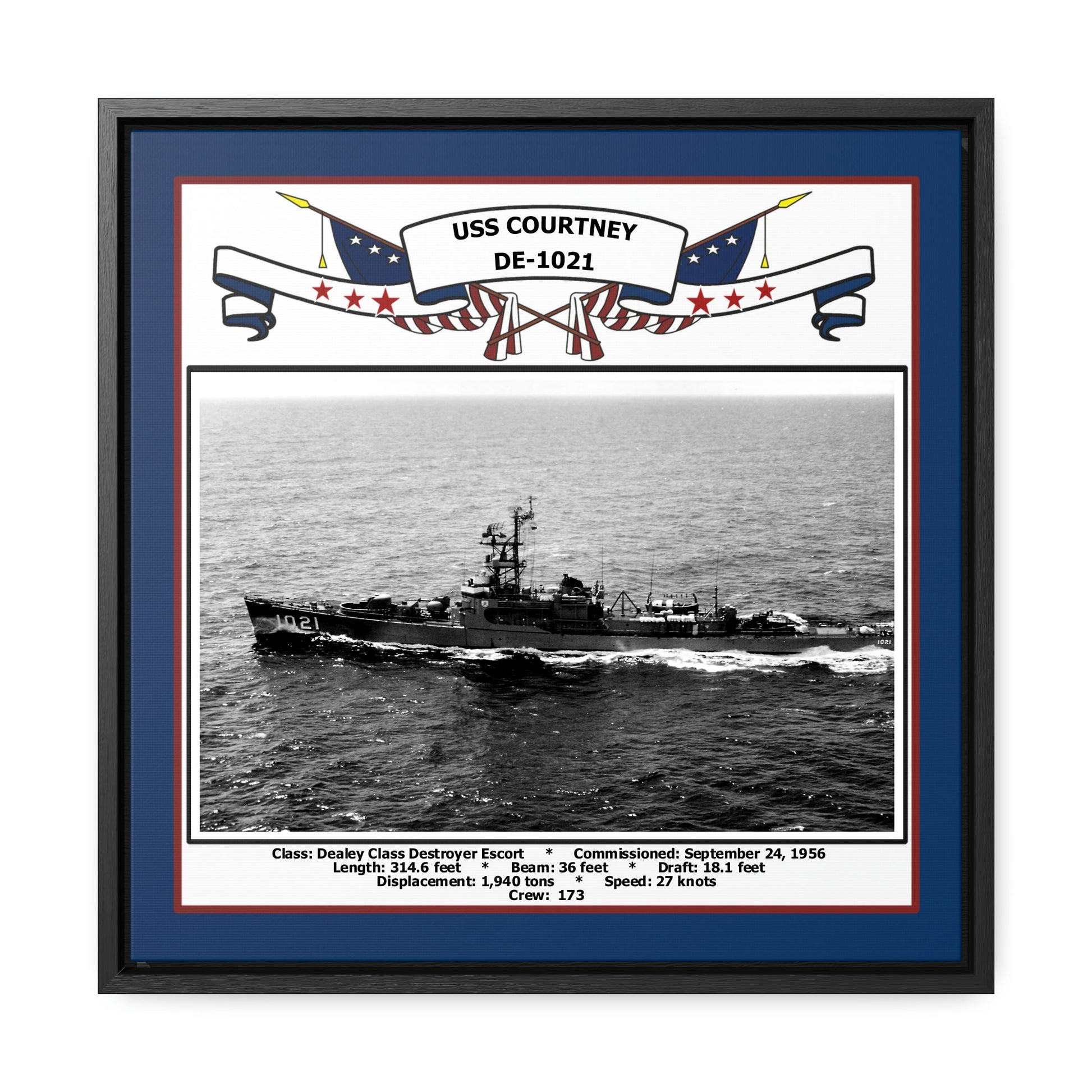 USS Courtney DE-1021 Navy Floating Frame Photo Front View