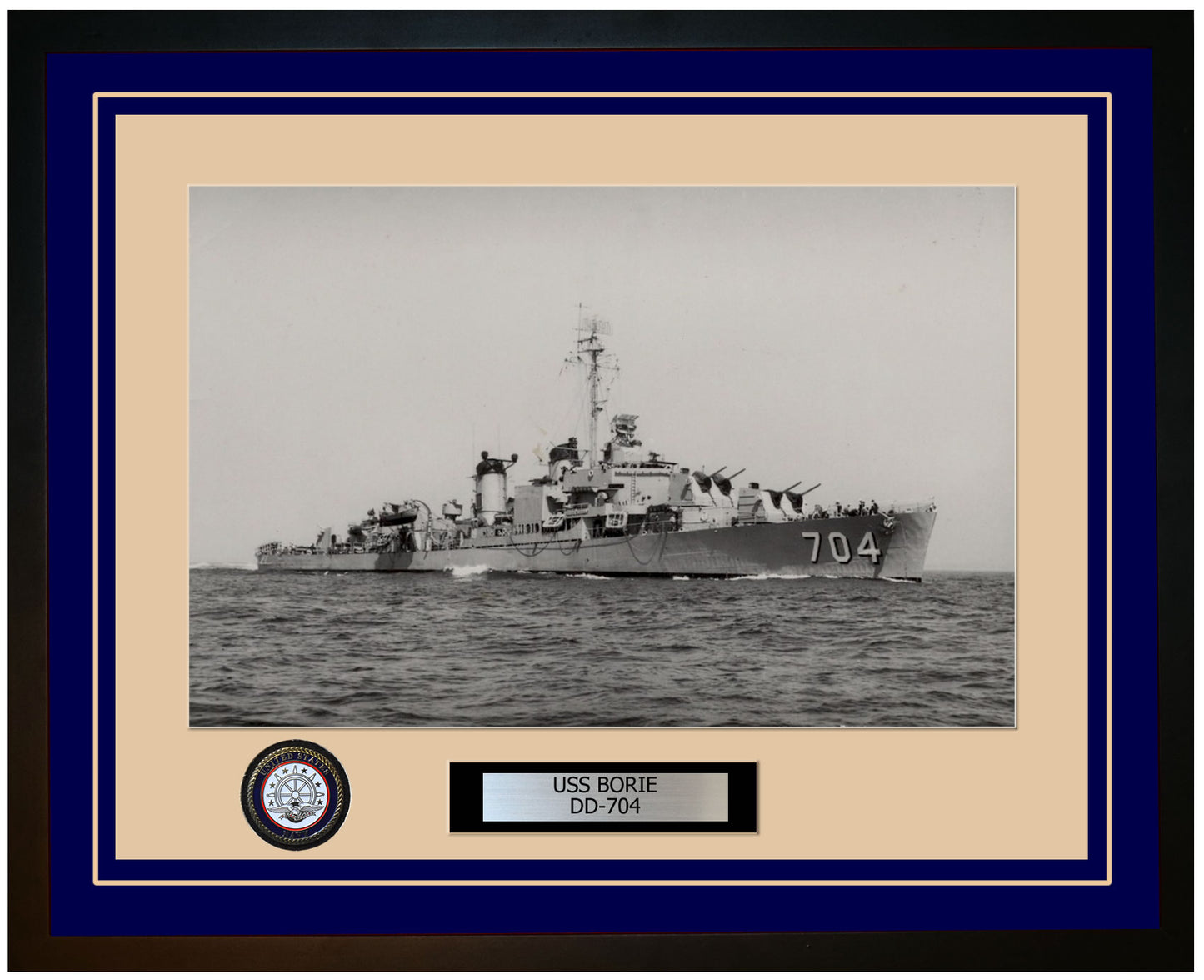 USS BORIE DD-704 Framed Navy Ship Photo Blue