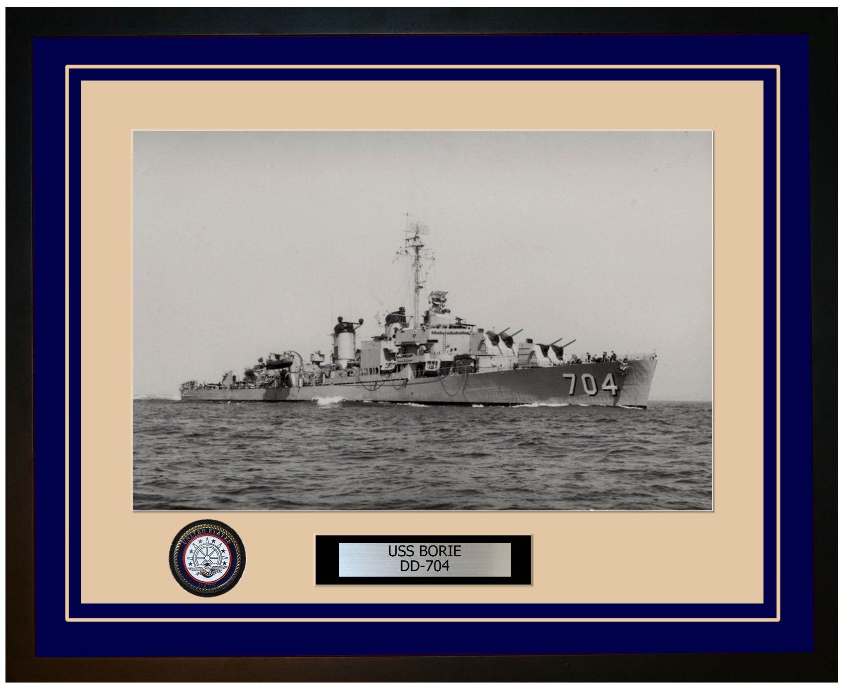 USS BORIE DD-704 Framed Navy Ship Photo Blue