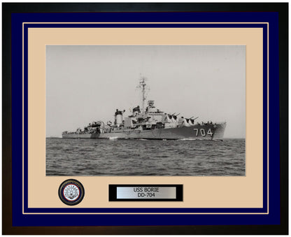 USS BORIE DD-704 Framed Navy Ship Photo Blue