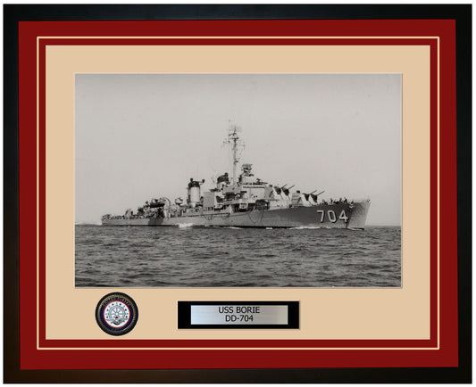 USS BORIE DD-704 Framed Navy Ship Photo Burgundy