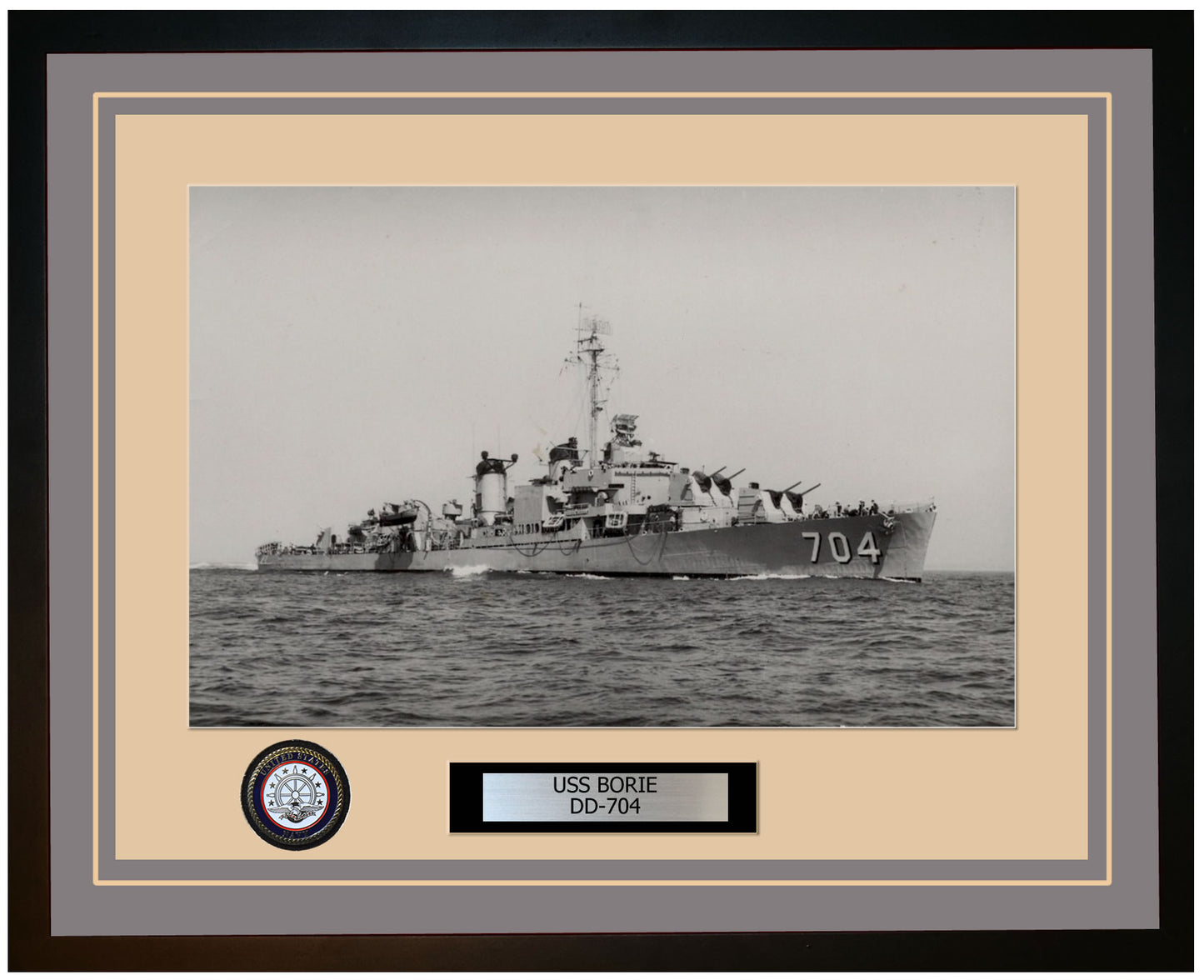 USS BORIE DD-704 Framed Navy Ship Photo Grey