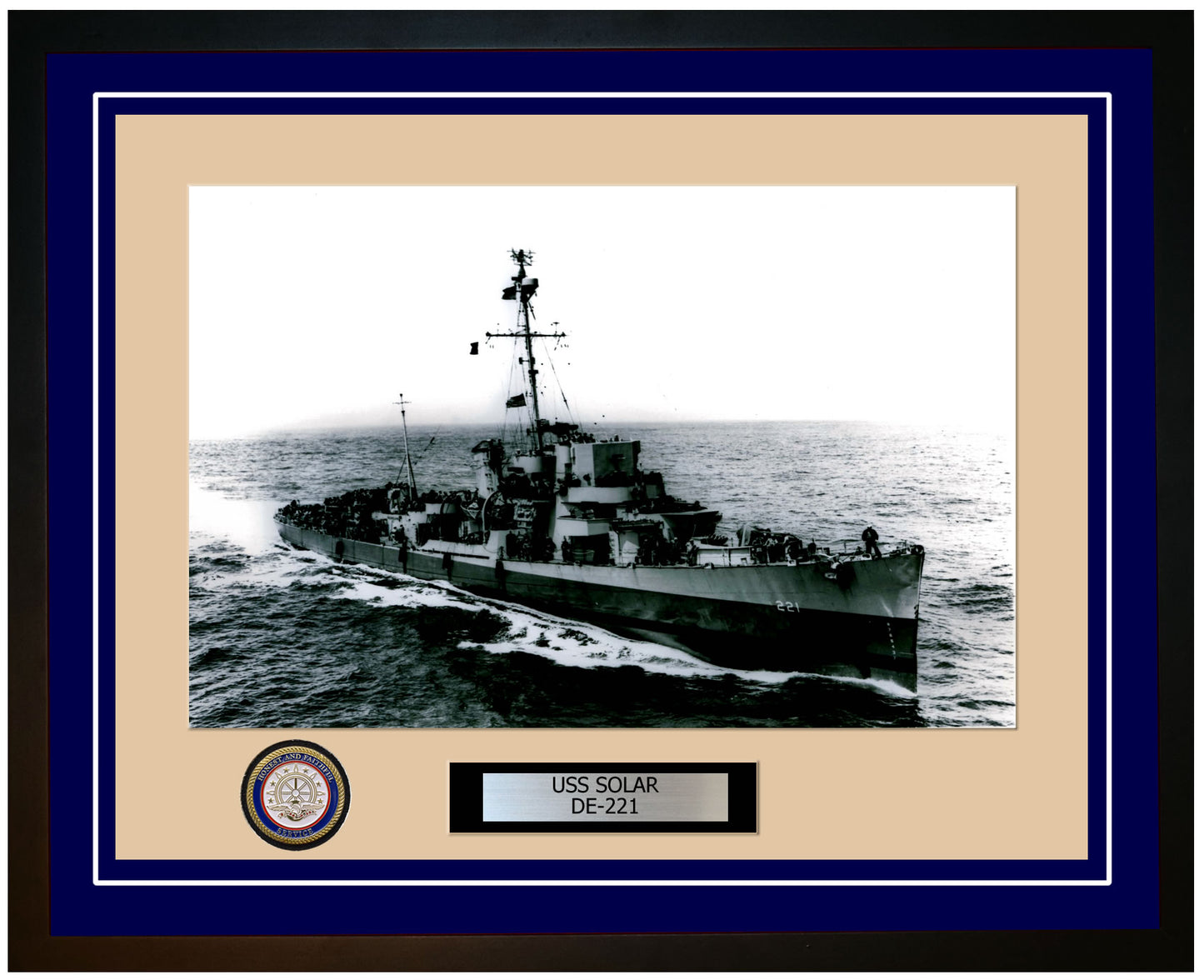 USS Solar DE-221 Framed Navy Ship Photo Blue