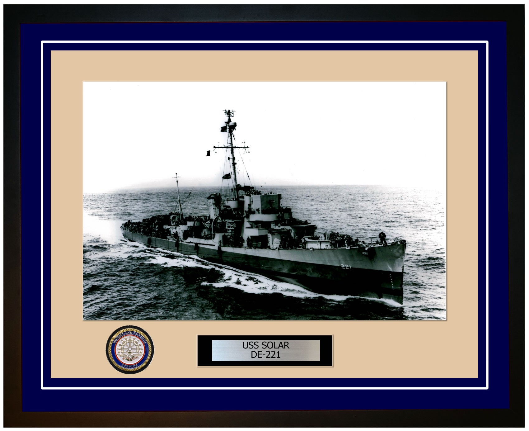 USS Solar DE-221 Framed Navy Ship Photo Blue