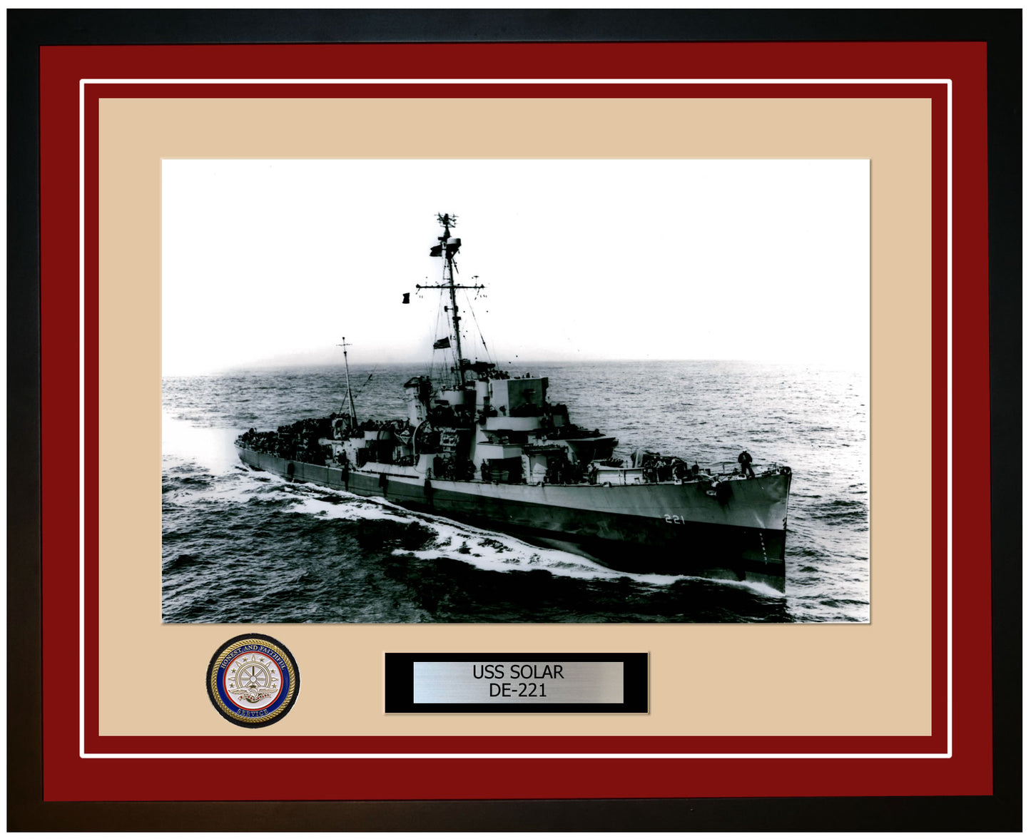 USS Solar DE-221 Framed Navy Ship Photo Burgundy