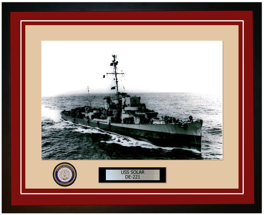 USS Solar DE-221 Framed Navy Ship Photo Burgundy