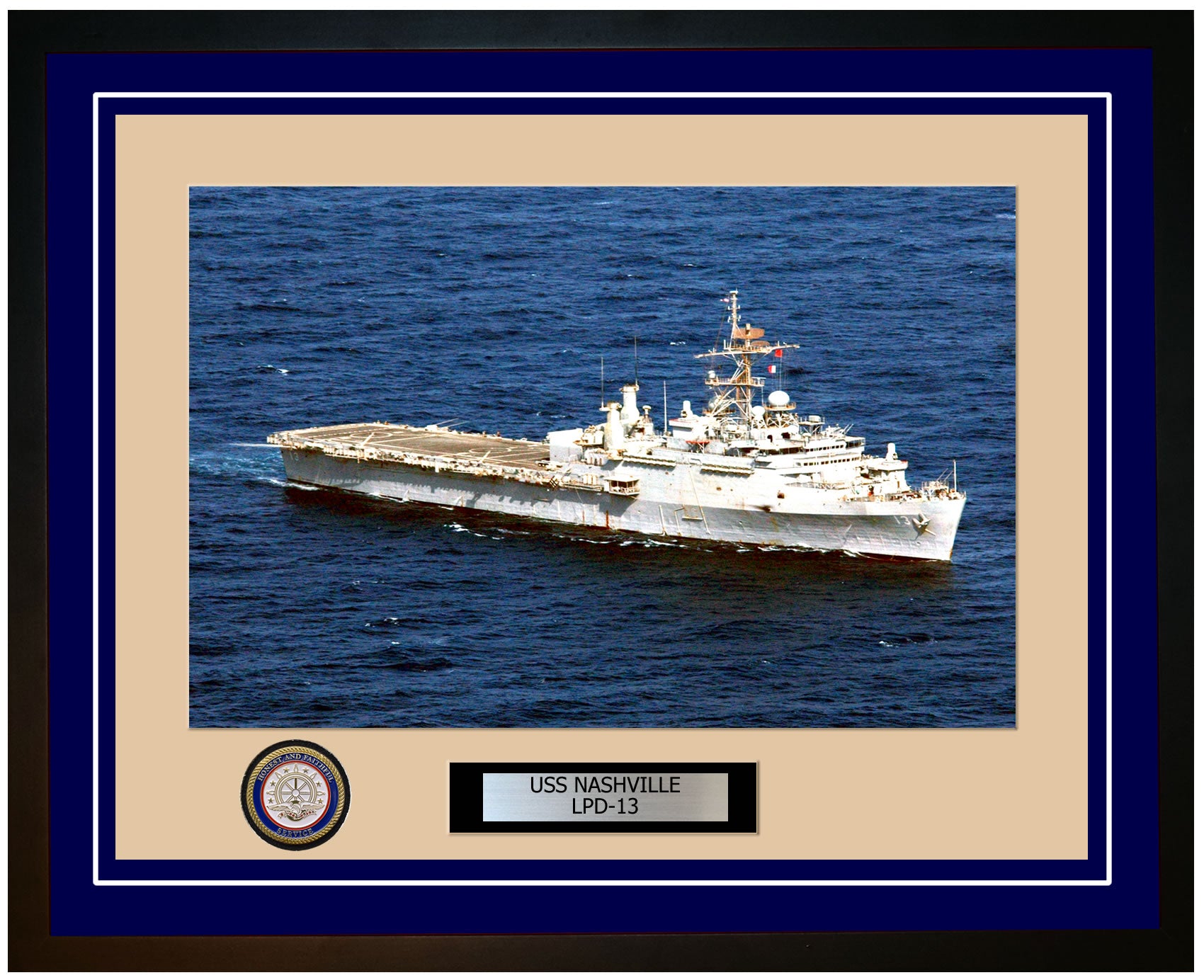 USS Nashville LPD-13 Framed Navy Ship Photo Blue
