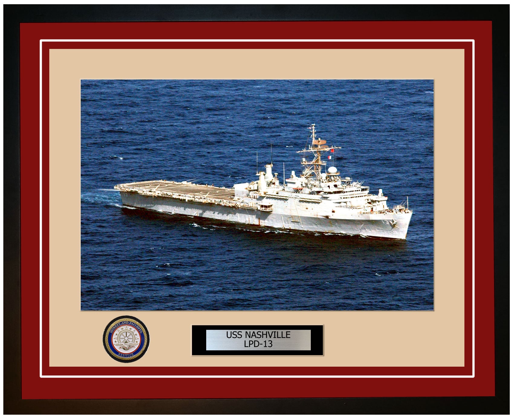 USS Nashville LPD-13 Framed Navy Ship Photo Burgundy