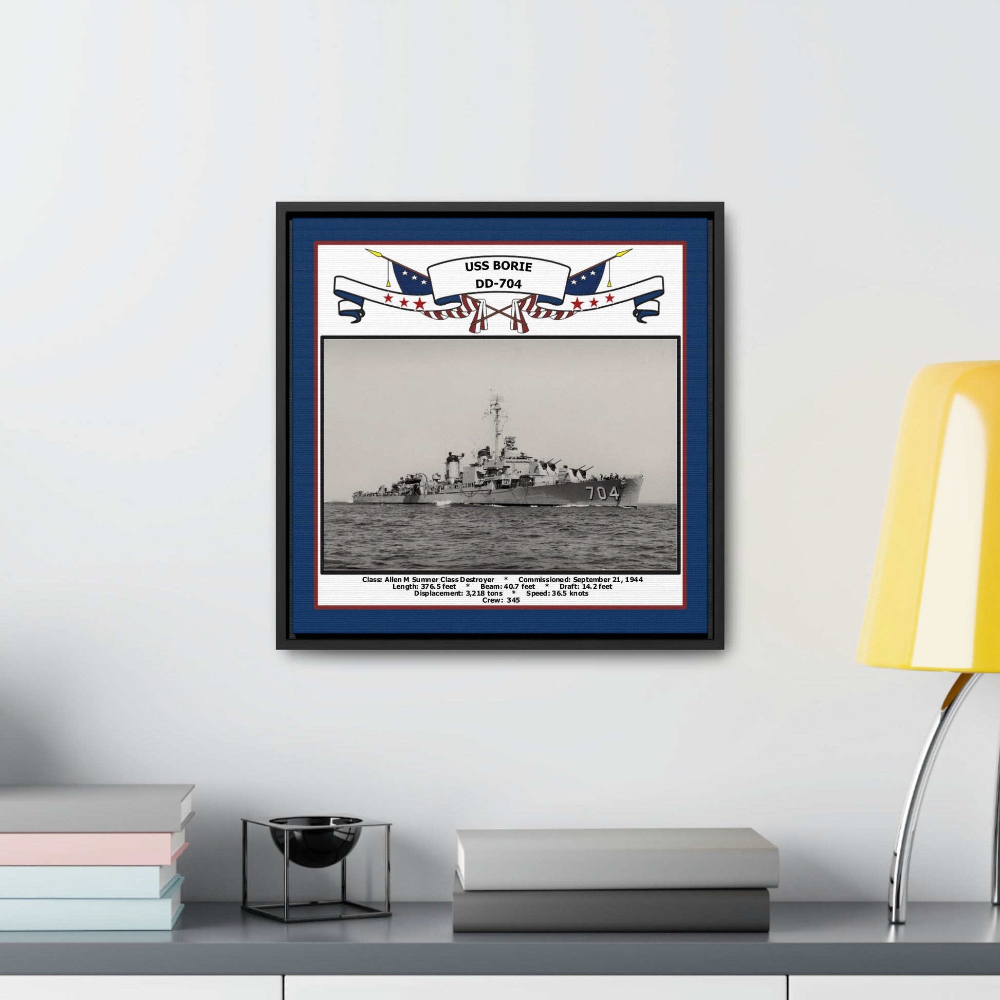 USS Borie DD-704 Navy Floating Frame Photo Desk View