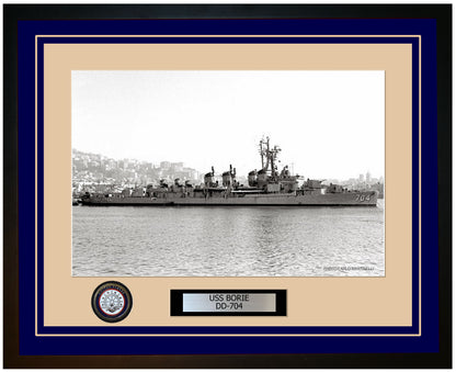 USS BORIE DD-704 Framed Navy Ship Photo Blue