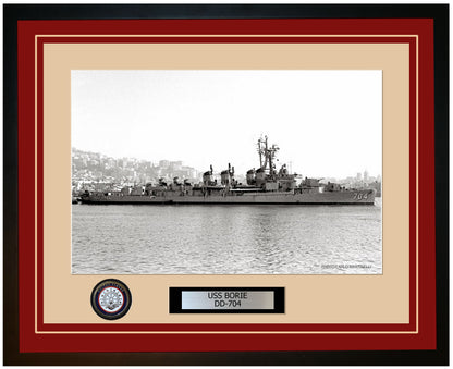 USS BORIE DD-704 Framed Navy Ship Photo Burgundy