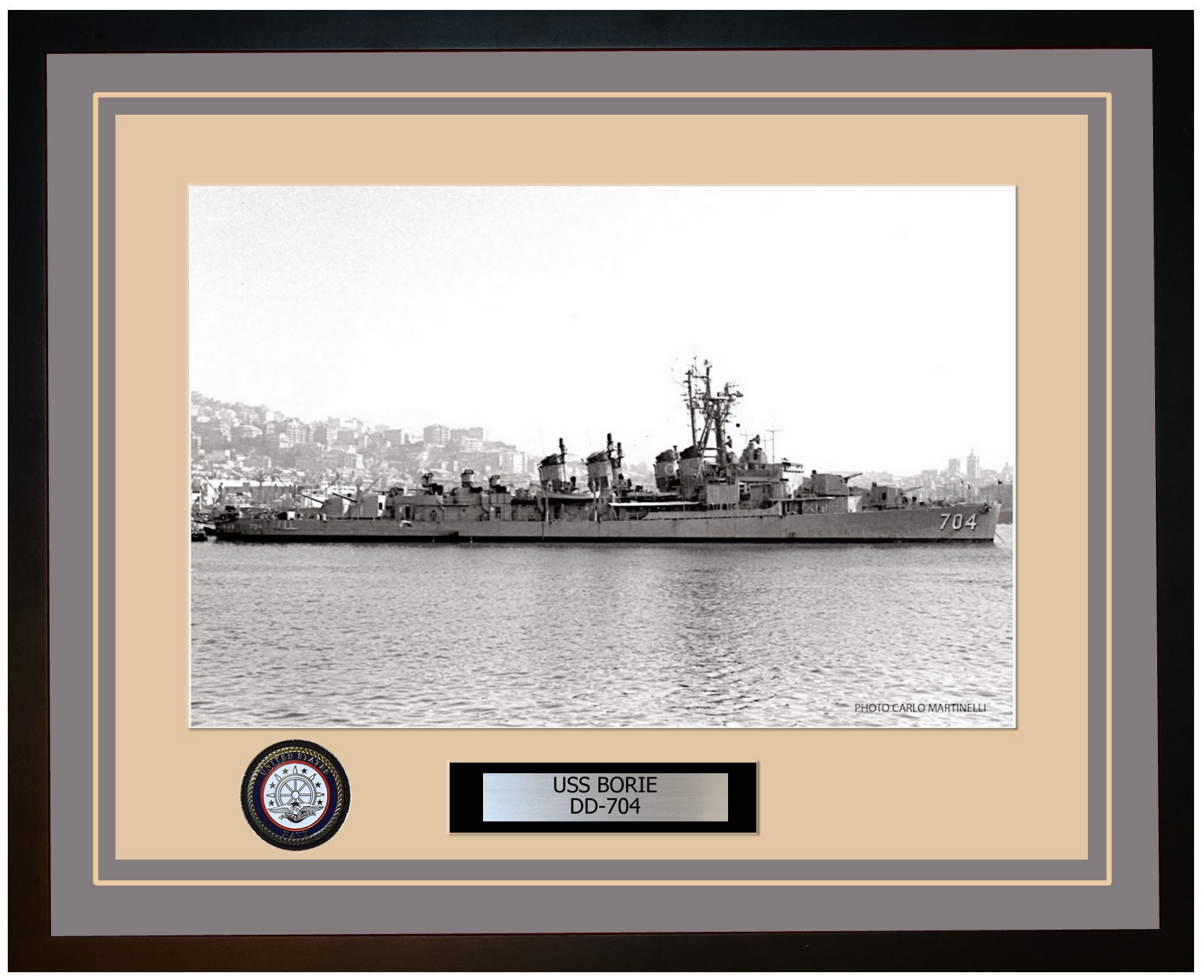 USS BORIE DD-704 Framed Navy Ship Photo Grey