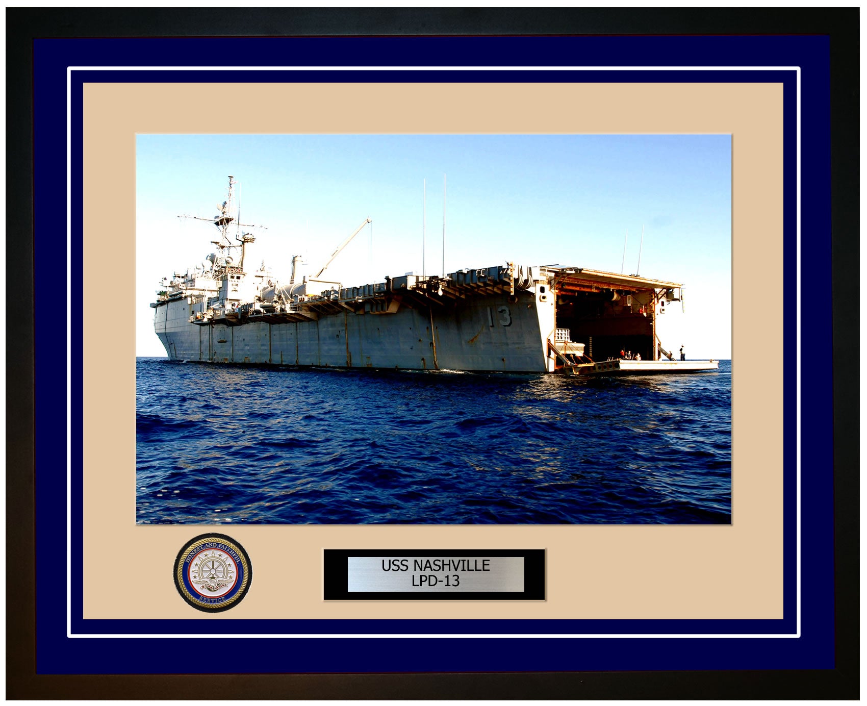 USS Nashville LPD-13 Framed Navy Ship Photo Blue