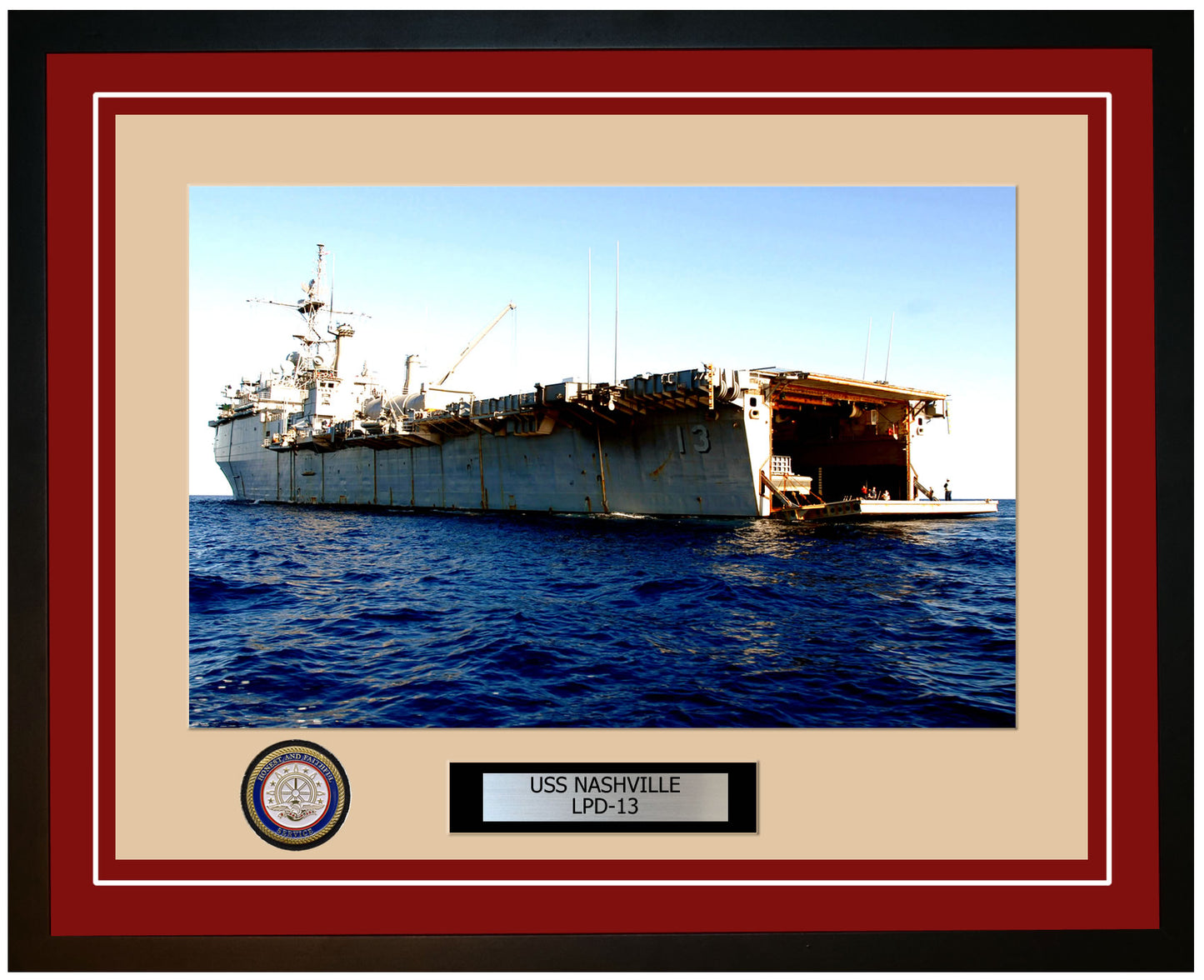 USS Nashville LPD-13 Framed Navy Ship Photo Burgundy