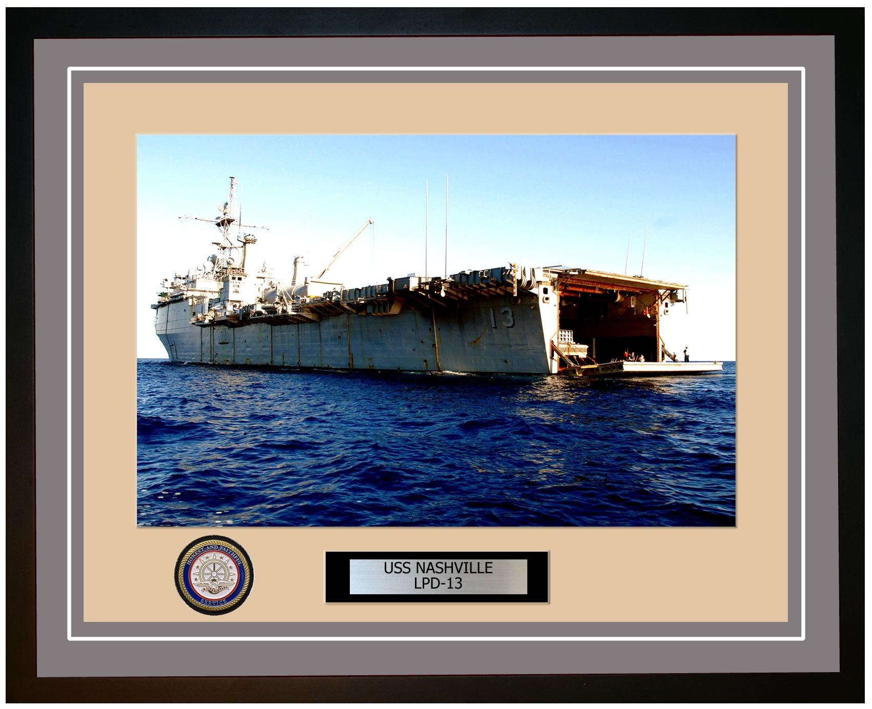 USS Nashville LPD-13 Framed Navy Ship Photo Grey