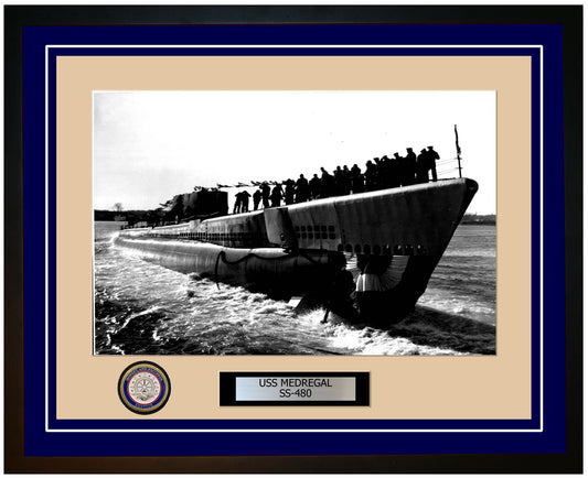 USS Medregal SS-480 Framed Navy Ship Photo Blue