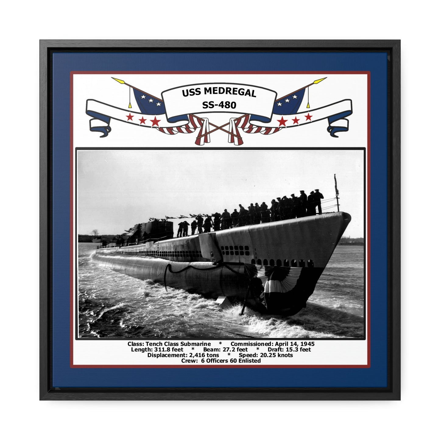 USS Medregal SS-480 Navy Floating Frame Photo Front View