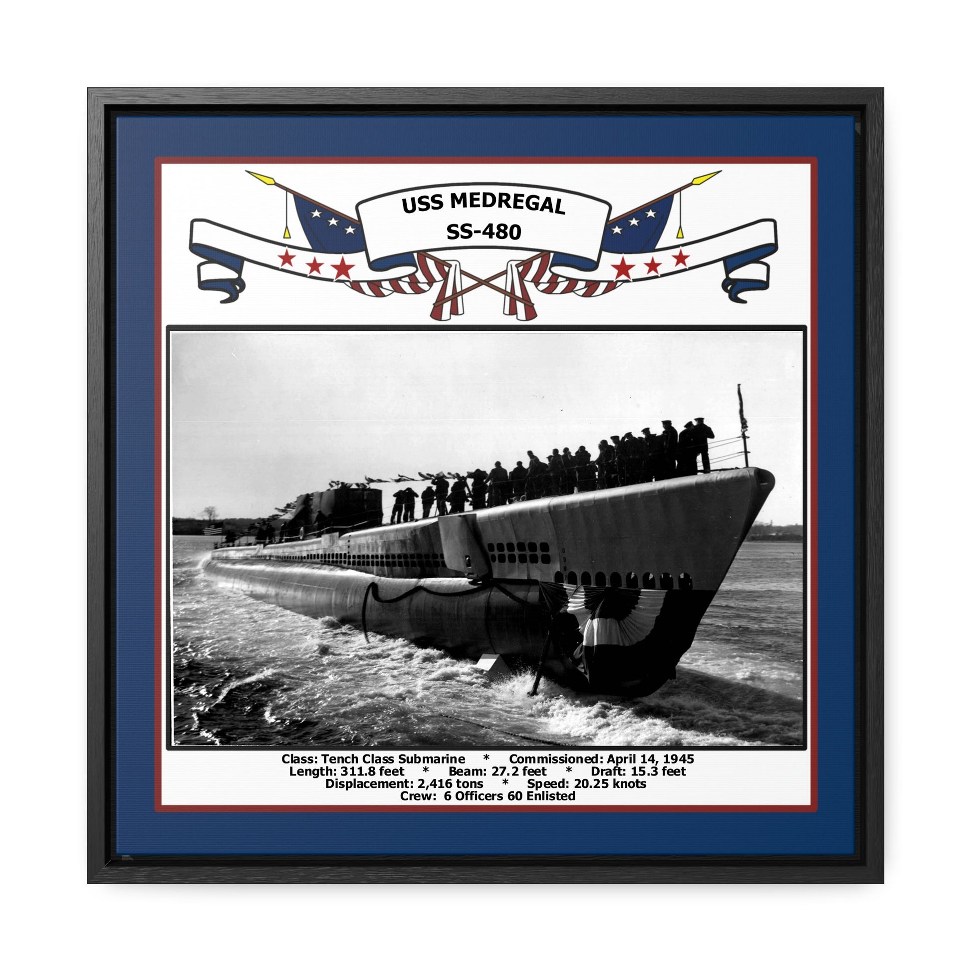 USS Medregal SS-480 Navy Floating Frame Photo Front View