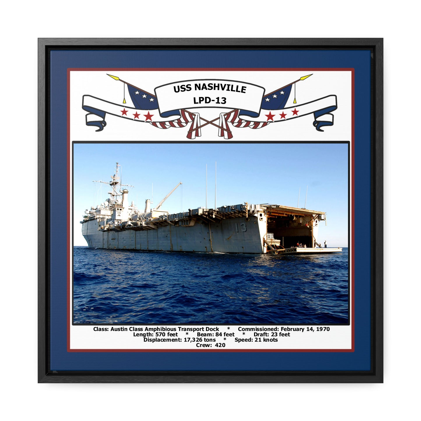 USS Nashville LPD-13 Navy Floating Frame Photo Front View