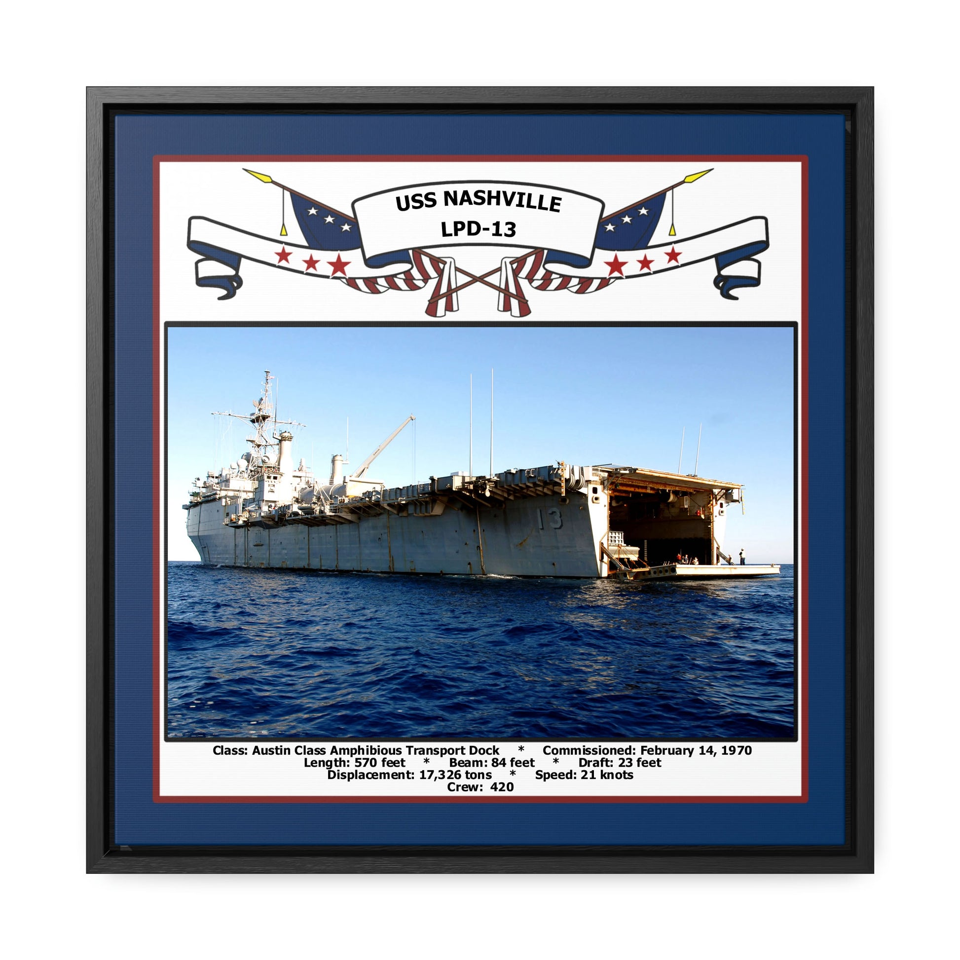 USS Nashville LPD-13 Navy Floating Frame Photo Front View