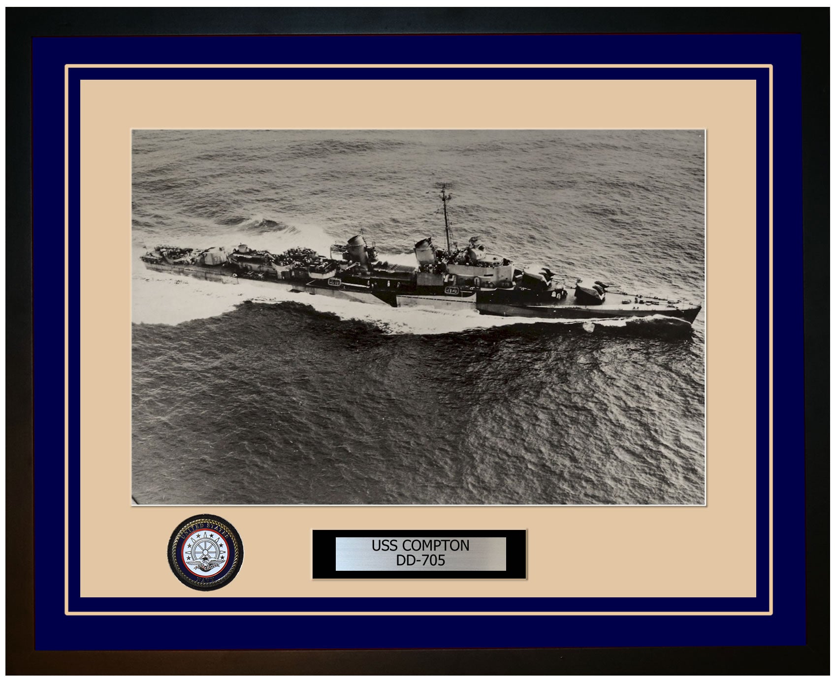 USS COMPTON DD-705 Framed Navy Ship Photo Blue