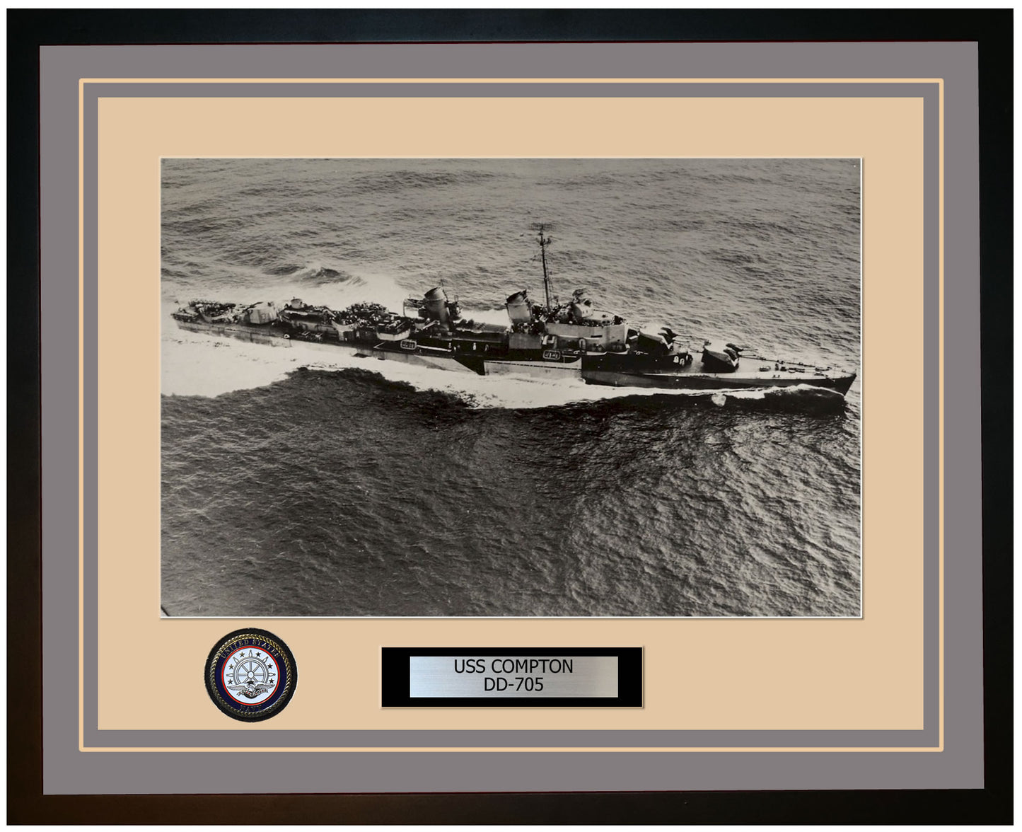 USS COMPTON DD-705 Framed Navy Ship Photo Grey