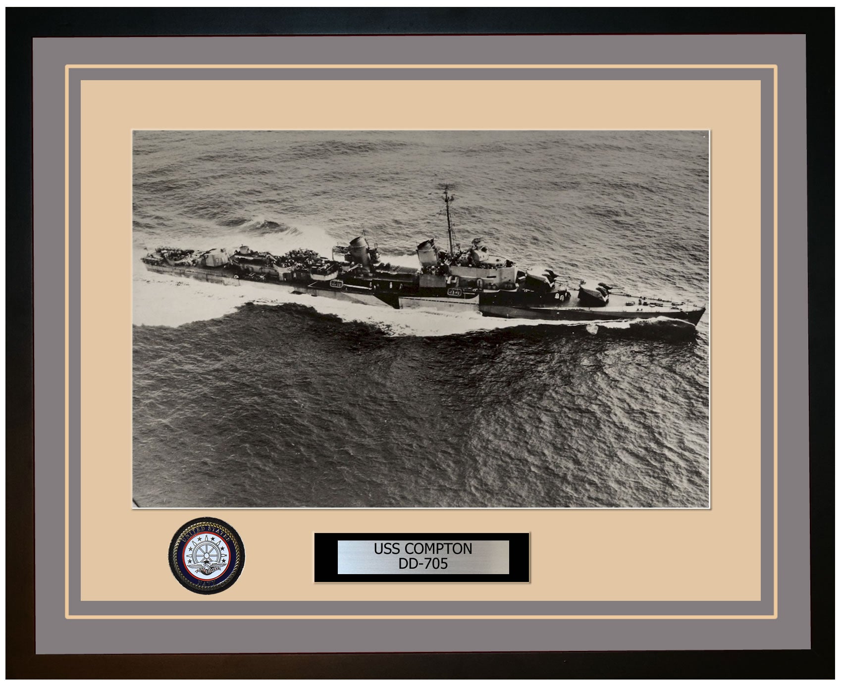 USS COMPTON DD-705 Framed Navy Ship Photo Grey