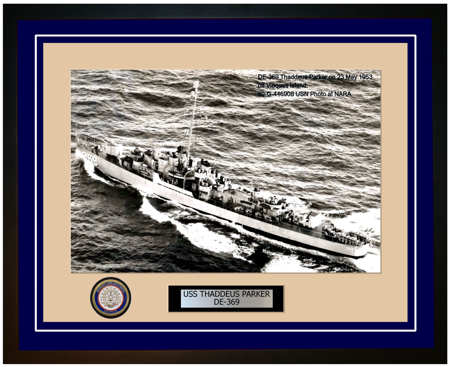 USS Thaddeus Parker DE-369 Framed Navy Ship Photo Blue
