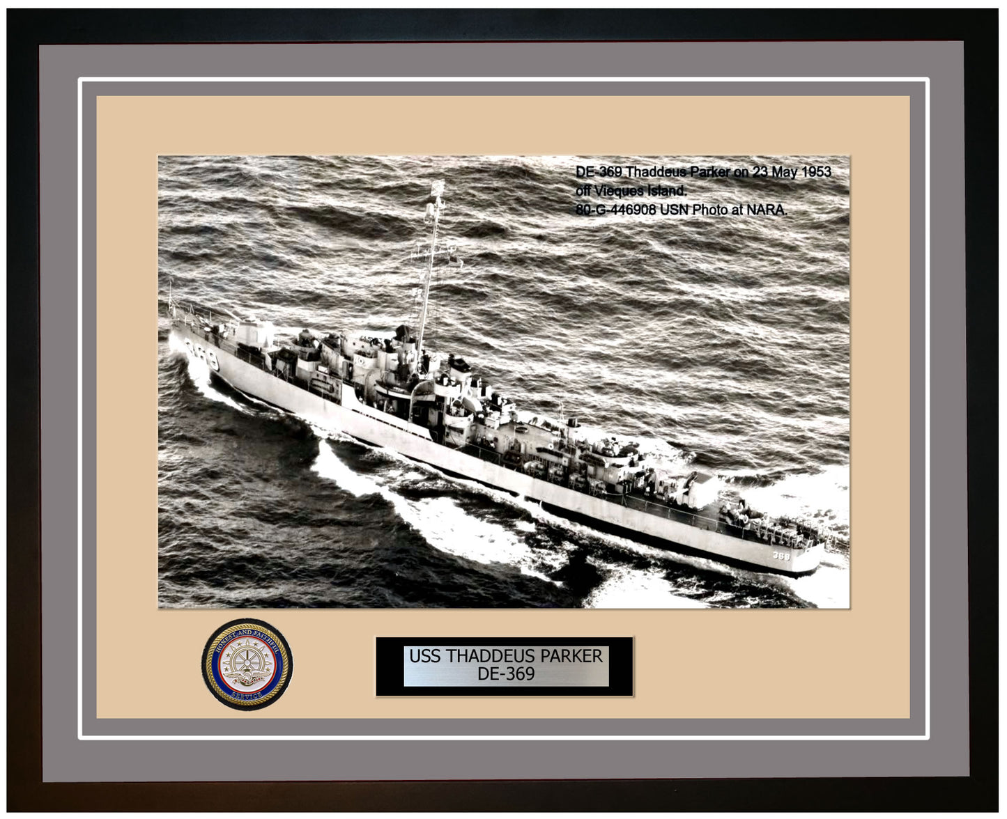 USS Thaddeus Parker DE-369 Framed Navy Ship Photo Grey