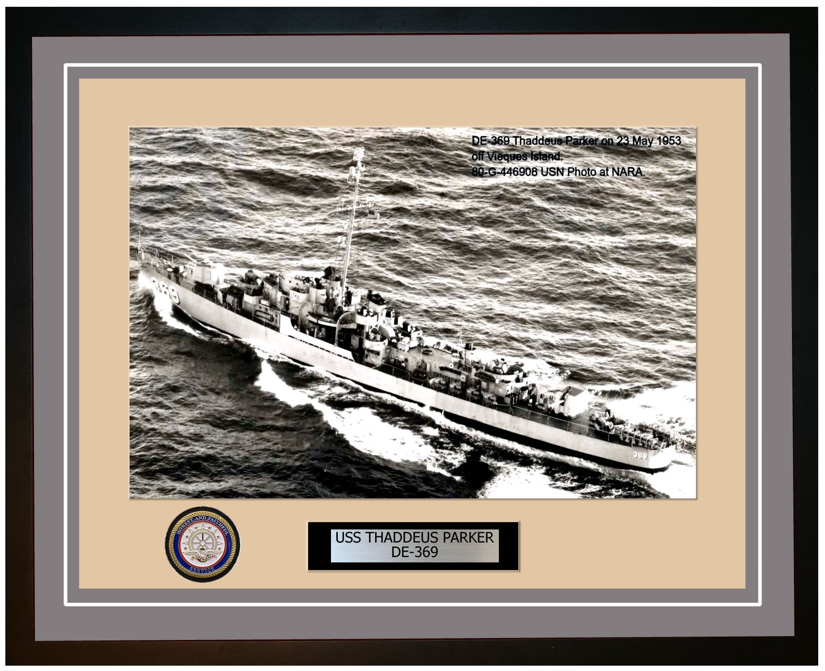 USS Thaddeus Parker DE-369 Framed Navy Ship Photo Grey