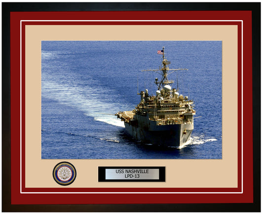 USS Nashville LPD-13 Framed Navy Ship Photo Burgundy