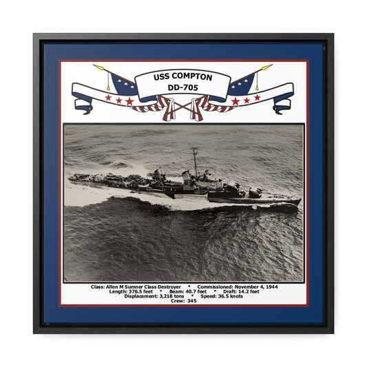 USS Compton DD-705 Navy Floating Frame Photo Front View