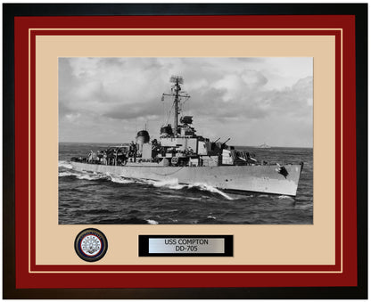 USS COMPTON DD-705 Framed Navy Ship Photo Burgundy