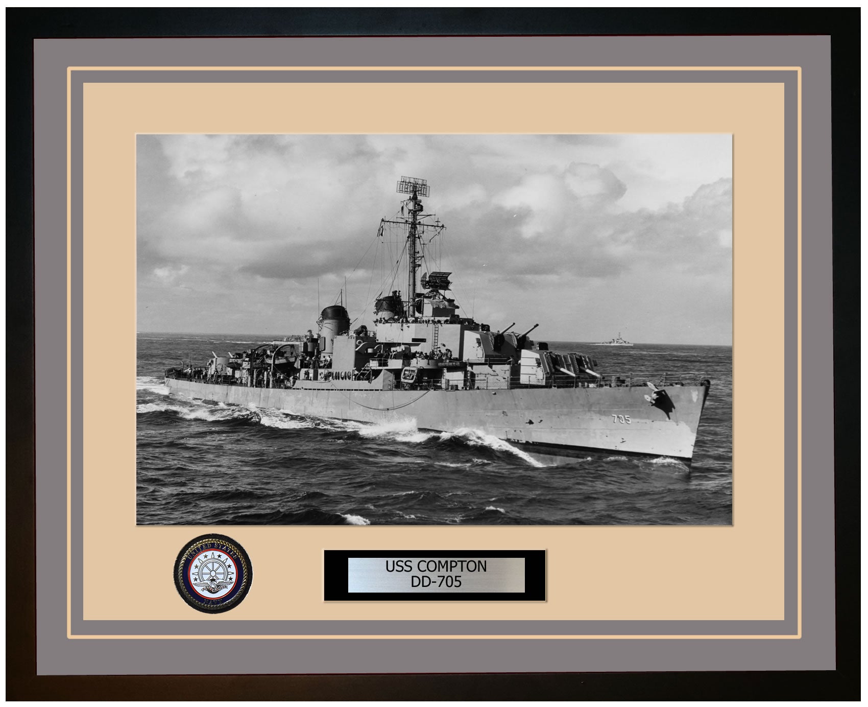 USS COMPTON DD-705 Framed Navy Ship Photo Grey