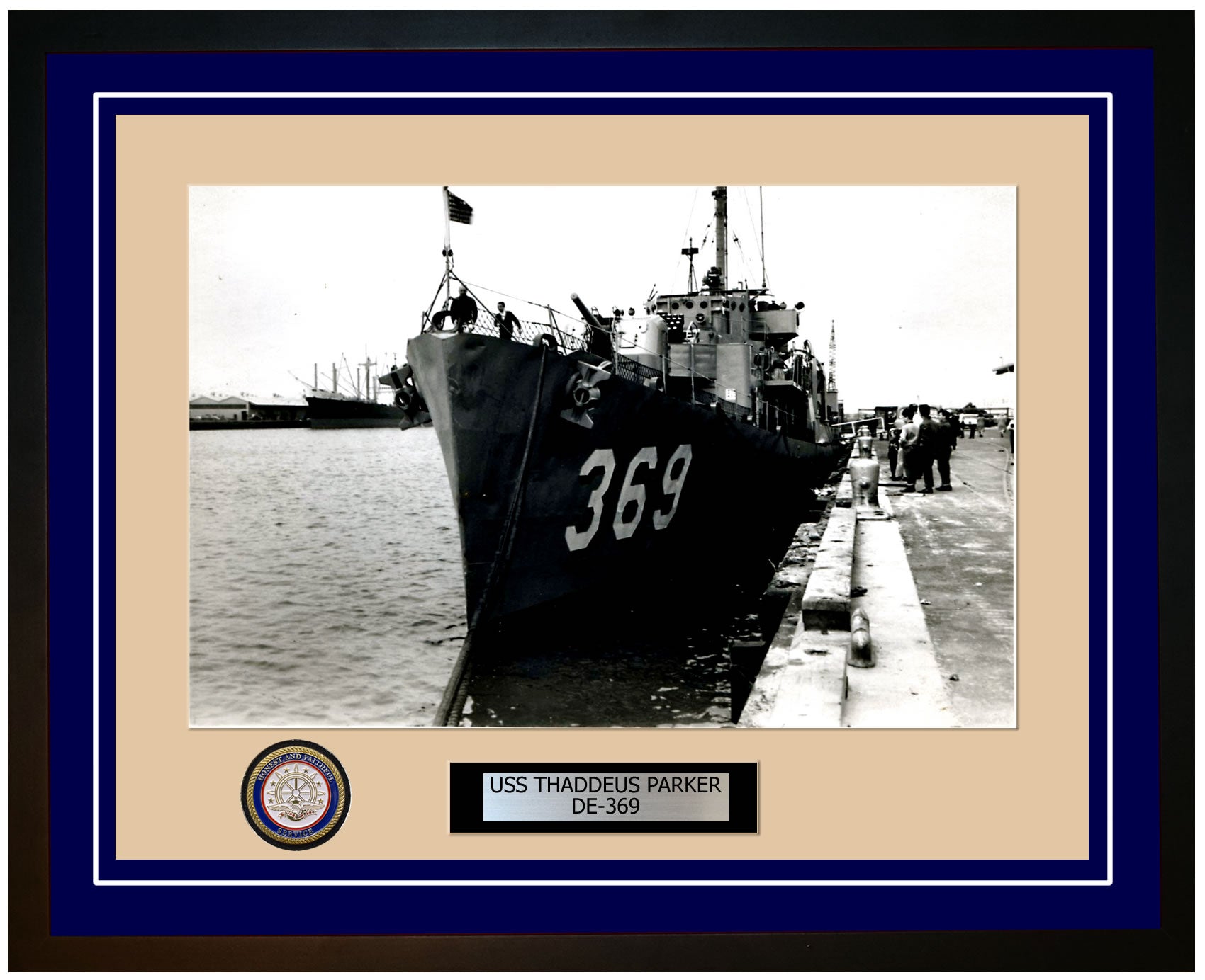 USS Thaddeus Parker DE-369 Framed Navy Ship Photo Blue