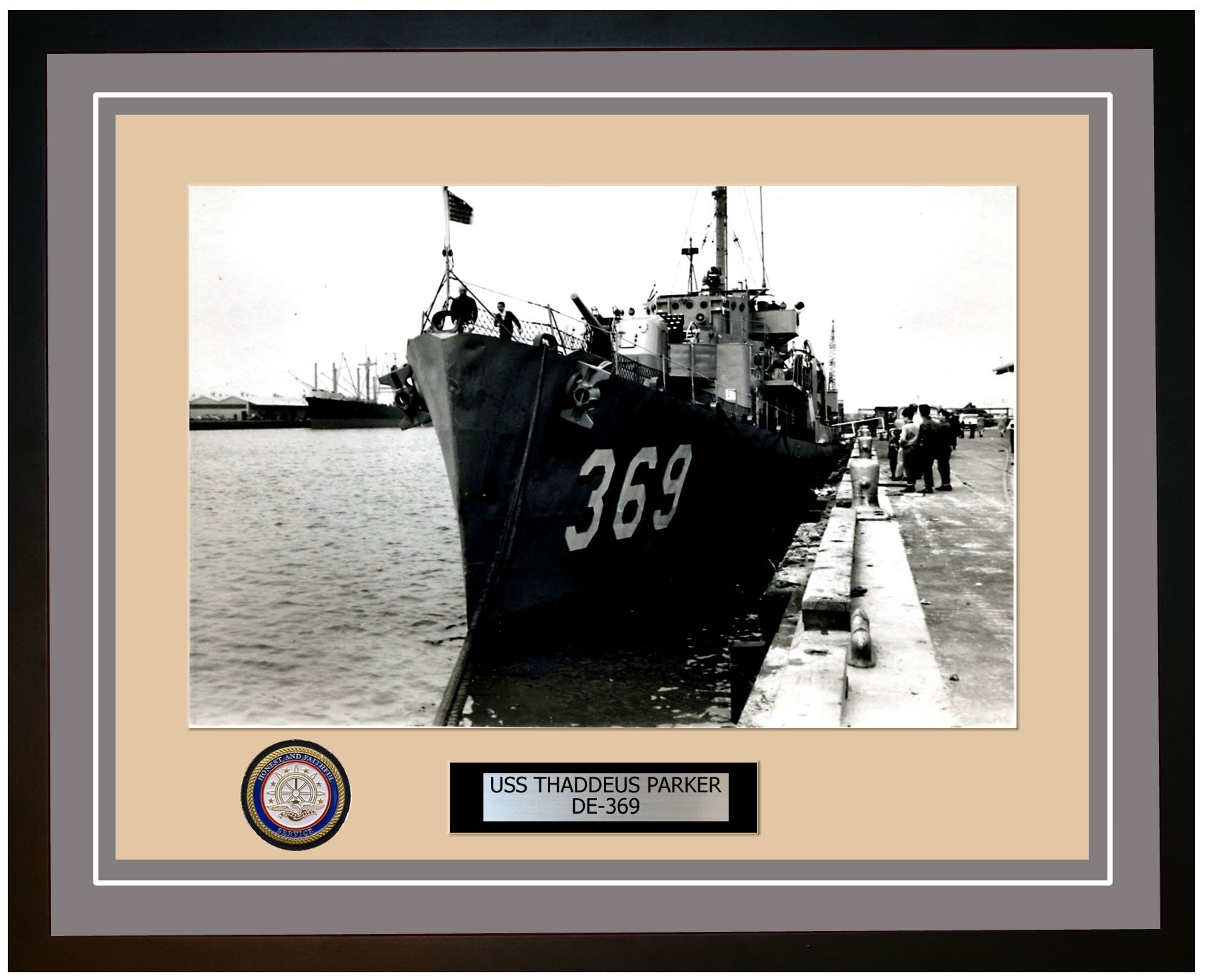USS Thaddeus Parker DE-369 Framed Navy Ship Photo Grey