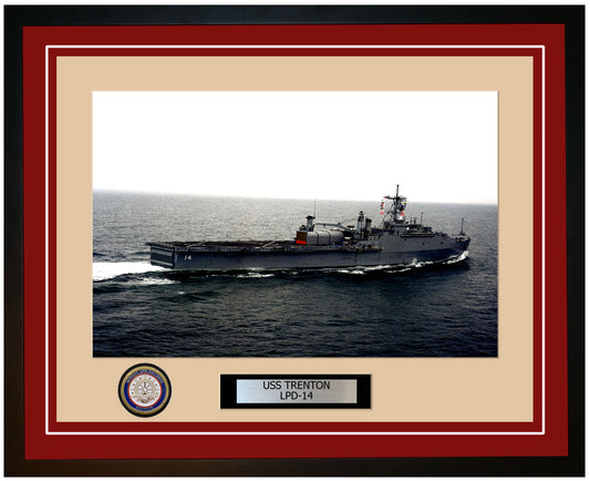 USS Trenton LPD-14 Framed Navy Ship Photo Burgundy