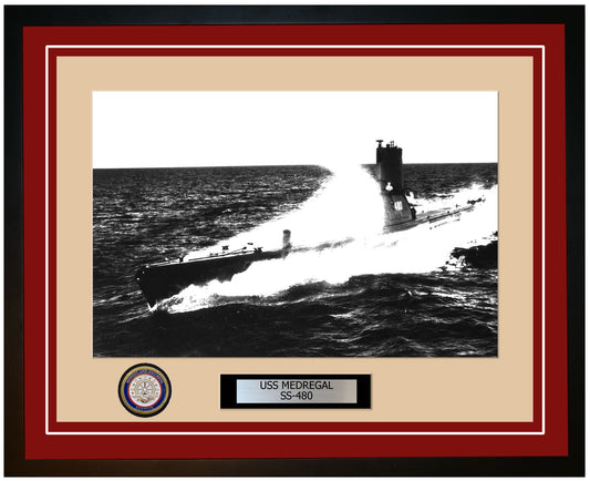 USS Medregal SS-480 Framed Navy Ship Photo Burgundy
