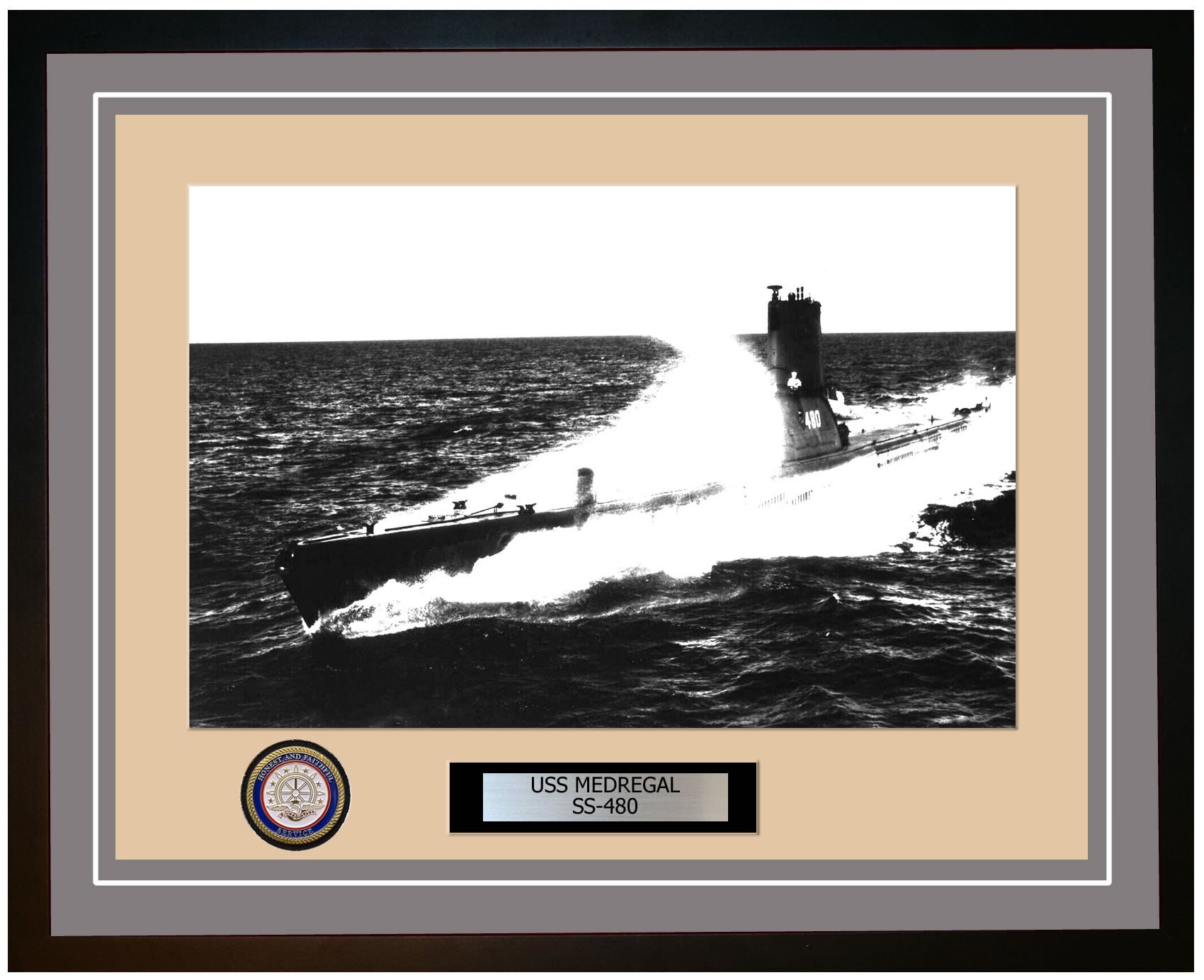 USS Medregal SS-480 Framed Navy Ship Photo Grey